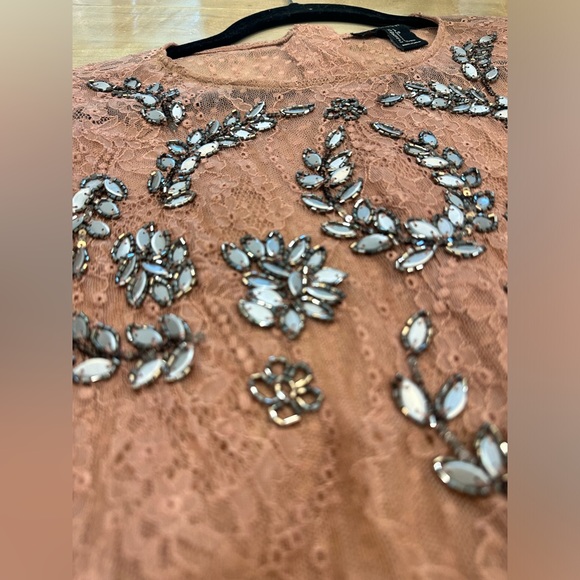 Forever 21 dainty lace long sleeve peplum embroidered sparkle beaded top blouse - Picture 14 of 15